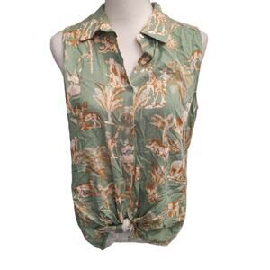 Rose + Olive Top Blouse Sleeveless Knot or Not Safari Medium NWT